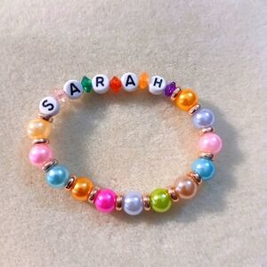 NWT Handcrafted Colorful Beaded Women's Name "Sarah"Bracelet w/Rose Gold Accents